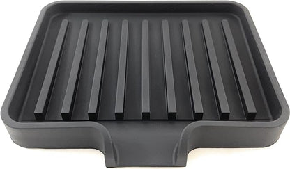 Happitasa Silicone Soap Dish Tray and Sponge Holder with Drain Chute, Pack of 2 | Bathroom and Kitchen Sink Organizer Caddy (Black, 5.2"x4", 7.2 Ounces)