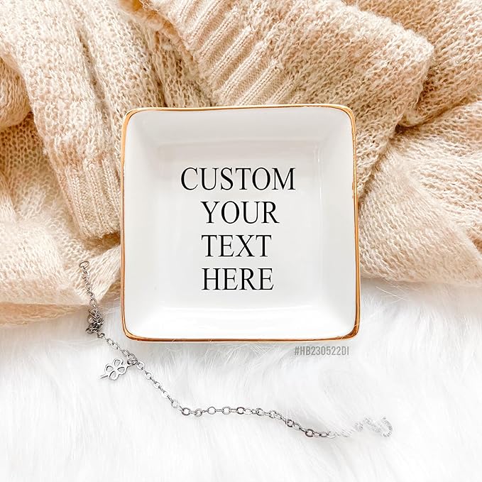 HatafaFurni Custom Text Ring Dish, White Ceramic Jewelry Dish, Design Your Own Text Ring Dish, Personalized Trinket Dish, Bridesmaid Gift, Script Dish Engagement Gift, Your Design Here