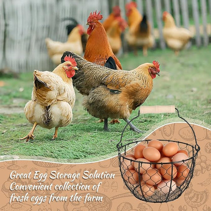 Egg Basket With Handle,Wire Egg Basket for Gathering Fresh Eggs, Round Egg Collecting Basket for Farm,Vintage Style Chicken and Duck Eggs Basket Egg Countertop Storage Container Holder ﻿