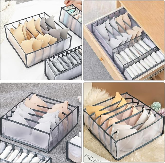 TOOVREN Bra Drawer Organizers, Underwear Drawer Organizers Divider, Lingerie Storage Bins, Wardrobe Organizers and Storage Box, Mesh Drawer Organizer Divider Closet Storage for Underwear Bra Sock