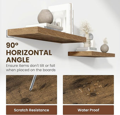48 Inch Floating Shelves, 12 Inch Deep Floating Shelves for Wall, Floating Shelf with Invisible Brackets, Deep Wall Shelves for Bathroom, Bedroom, Living Room, 1 Pack, Brown