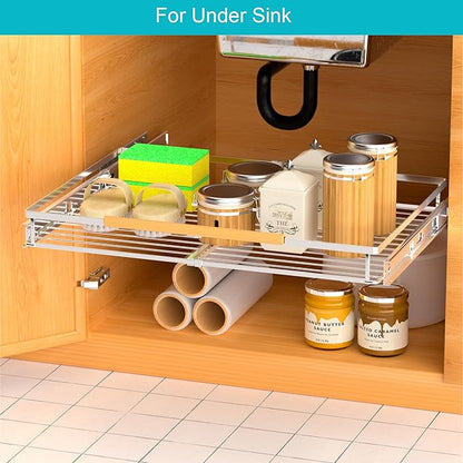 iPEGTOP 2 Pack Pull Out Cabinet Drawer Shelf Organizer, Extendable Sliding Slide Out Pantry Shelves Storage Heavy Duty for Kitchen Cabinets Under Sink, Adjustable Width 17.1~28" W x 22.4" D
