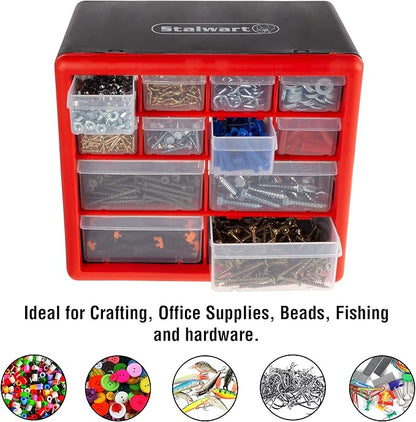 Stalwart - 75-ST6067 Storage Drawers-12 Compartment Organizer Desktop or Wall Mount Container- 4 Large and 8 Small Bins for Hardware, Beads, Jewelry, and More by