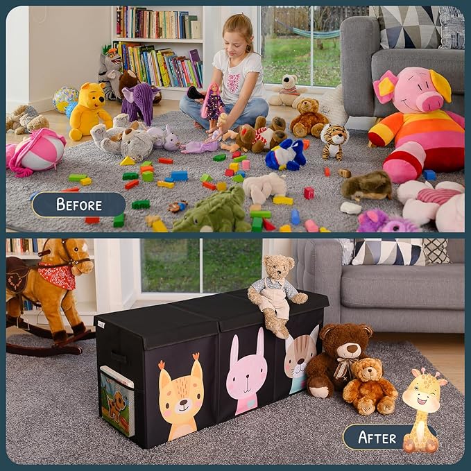 Extra Large Toy Storage Organizer with Lid - Sturdy, Collapsible Toy Chest Storage Box Design - Toys Bin with Dividers for Kids, Nursery, Bedroom, Playroom 37"x16"x14"