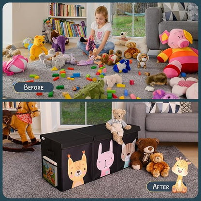 Extra Large Toy Storage Organizer with Lid - Sturdy, Collapsible Toy Chest Storage Box Design - Toys Bin with Dividers for Kids, Nursery, Bedroom, Playroom 37"x16"x14"