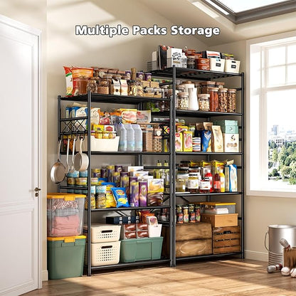 Metaling Shelving 5 Tier Shelf Organizer with Hooks,Storage Shelves Heavy Duty Garage Shelves Unit with Leveling Feet,Wire Shelving for Pantry, Kitchen and Closet,23.6" W x 13.8" Dx72.4 H