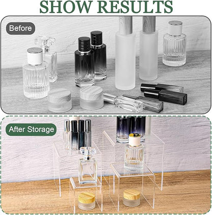 8 Pcs Square Acrylic Display Risers, 2 Sets 4 Sizes Tall Acrylic Risers Display Stands, 0.12" Thick Clear Risers for Displays, Clear Display Shelf for Figure Action Jewelry Showcase