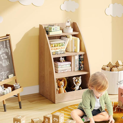Kids Bookshelf,4 Tier Kid Book Shelf for Kids Rooms,Wood Children Bookcase,Baby Storage Books Rack,Toddler Bookshelf, Book and Toy Organizer,Books Display Shelf for Bedroom, Playroom, Nursery
