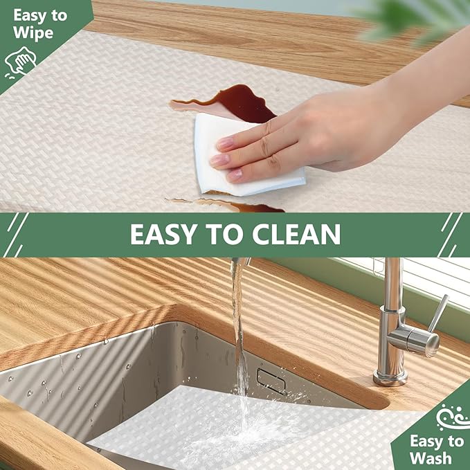 Shelf Liners, Non-Adhesive Drawer Liner, Waterproof & Oil-Proof Kitchen Cabinet Cupboard Liner Plastic EVA Material BPA Free Fridge Liner Mats Paper Protector for Shelves (Clear/12in x 120in)