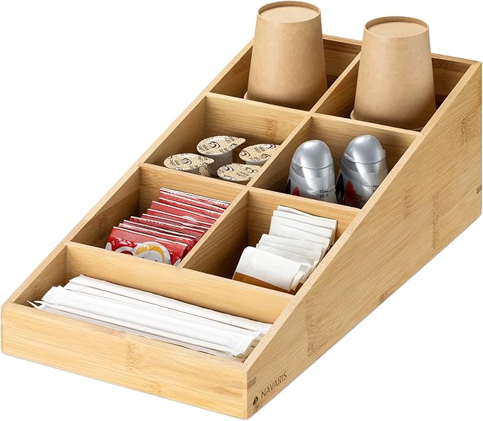 Navaris Coffee Station Organizer - 7 Compartment Coffee Bar for Office & Kitchen Countertop Organization