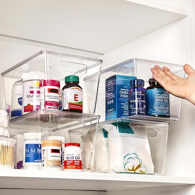 Vtopmart 8 Pack Clear Stackable Storage Bins with Lids, Large Plastic Containers with Handle for Pantry Organization and Storage,Perfect for Kitchen, Fridge, Cabinet, Bathroom Organizer