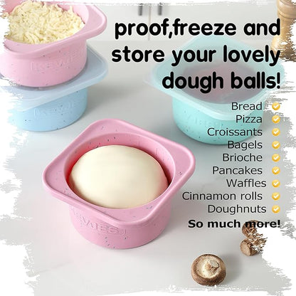KEVJES PLUS 1000ml Pizza Dough Proofing Containers for DIY family Artisan Pizza, Food Grade Silicone Stackable Boxes with Lids, Freezer, Fridge, Dishwasher Safe-Sprinkles Pattern-3 Pack (Cotton Candy)