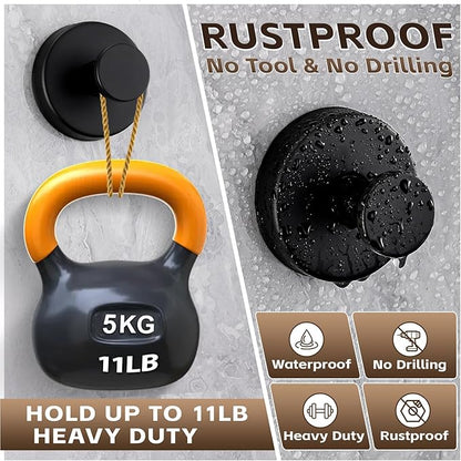Supopular Reusable Heavy Duty Suction Cup Hooks for Kitchen/Bathroom/Shower - Wet-Proof Hooks for Towels, Robes, Loofah&Wreaths/No Drill Mounting on Glass, Tile, Metal (2, Matte Black)