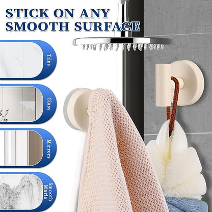 warlve Heavy Duty Reusable Suction Cup Hooks for Shower - No Drill Bathroom/Glass/Mirror/Tiles & Metal Surfaces,and Smooth Non-Porous Surfaces for Towels, Robes, Loofahs (4, Milk White)