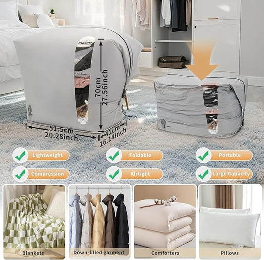 2 Pack Reusable Vacuum Compression Space Saver Bag,Waterproof Professional IP67 Zip Vacuum Bags for Packing Organizers,Lightweight Compression Packing Bags for Home Family(No Pump)
