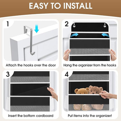 1 Pack Over The Door Organizer, Hanging Storage Organizer with Clear Window, 40lb Ultra Sturdy Large Capacity Room Organizer for Pantry Laundry Bathroom Nursery Closet (Black)