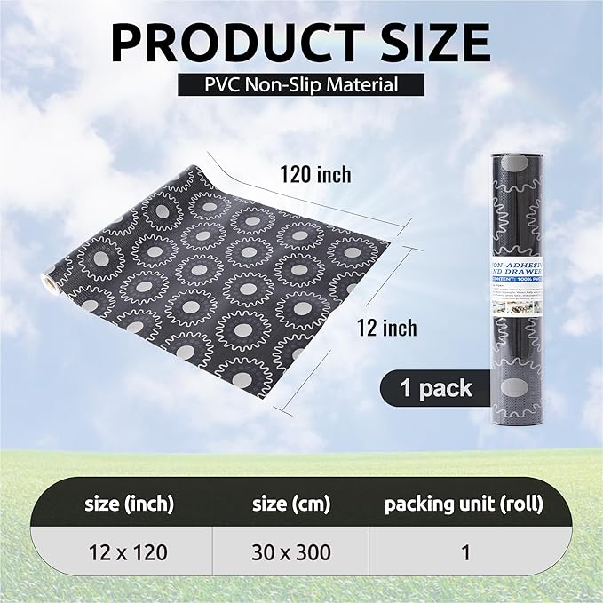 12X120 Inch Shelf Liner for Kitchen Cabinets, PVC Drawer Liner for Dresser Non-Slip Bathroom, Non-Adhesive Cabinet Liner Washable (Black Circle)(1 Roll)