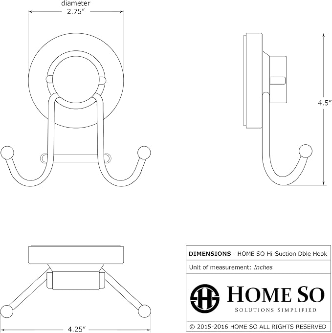 HOME SO Suction Cup Hooks for Shower, Bathroom, Kitchen, Glass Door, Mirror, Tile – Loofah, Towel, Coat, Bath Robe Hook Holder for Hanging up to 15 lbs – Rustproof Chrome Stainless Steel (2-Pack)