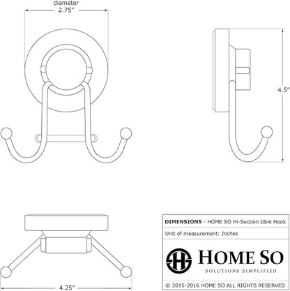HOME SO Suction Cup Hooks for Shower, Bathroom, Kitchen, Glass Door, Mirror, Tile – Loofah, Towel, Coat, Bath Robe Hook Holder for Hanging up to 15 lbs – Rustproof Chrome Stainless Steel (2-Pack)