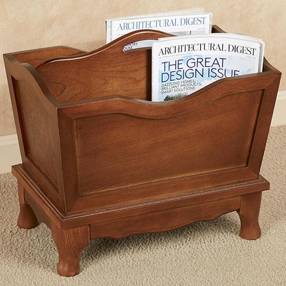 Touch of Class Magnificent Lyndhurst Wooden Magazine Rack - Regal Walnut - Wood Floor Furniture Racks for Periodicals, Newspapers and Magazines.