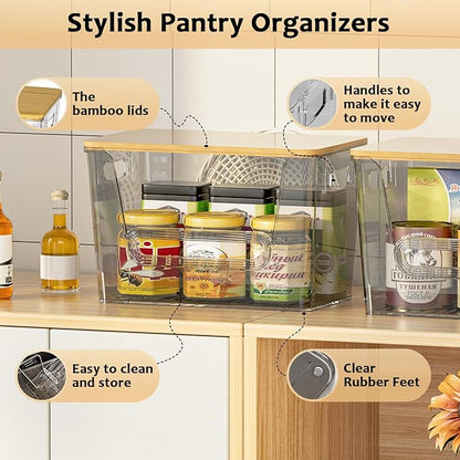 Delamu 2 Set Pantry Organizers and Storage,Trash Bag Dispenser with Bamboo Top,Stackable Trash Bag Dispenser Under Sink Organizer for 4-30 GalBags,Onion,Potato,Fruits,Gray(11.22" L*7" W*7.12" H)