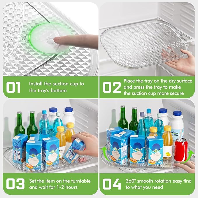 Lazy Susan Organizer for Refrigerator, 14.17" X 10.24" Fridge Organizers and Storage, Lazy Susan Turntable for Cabinet, Non-Skid Fridge Organizers for Pantry, Table Top
