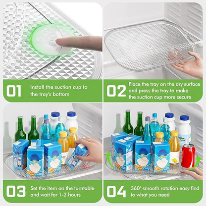Lazy Susan Organizer for Refrigerator, 14.17" X 10.24" Fridge Organizers and Storage, Lazy Susan Turntable for Cabinet, Non-Skid Fridge Organizers for Pantry, Table Top