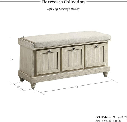 Lexicon Berryessa Lift-Top Storage Bench, Distressed White