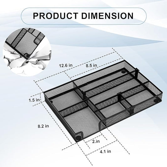 Desk Drawer Organizer, 2 Pack Junk Drawer Organizer Tray with 2 Adjustable Compartments, Desktop Metal Mesh Office Desk Organizer, Multifunction Pen Organizer Set for Office School Makeup Supplies (2)