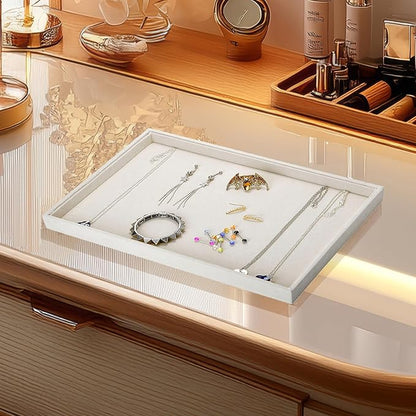 Mornajina 13.8" x 9.5" Velvet Jewelry Tray Jewelry Display Tray Flat Tray, Stackable Empty Plate Trays for Earrings Necklaces Bracelet Rings Display Showcase - Beige