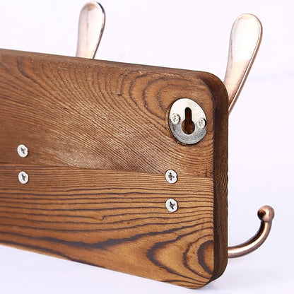 SKOLOO Rustic Pine Wood Wall Coat Rack with 5 Triple Hooks, 16" Hole to Hole, Farmhouse Wall Mounted Coat Rack for Hanging Backpack, Jacket, Hat