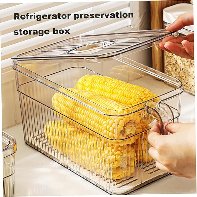 Fruit Storage Containers For Fridge, Fridge Organizer, Set of 3 Transparent Refrigerator Food Storage Box Stackable with Lid and Handle, Fruit Vegetable Containers for Kitchen