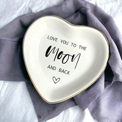 HatafaFurni Ring Dish Gift For Mom Wife Bride Lover, Ceramic Jewelry Dish, Trinket Tray, Mother's Day Gift, Wedding Gifts, Love You To The Moon And Back, Vday Gifts for Lover, Valentines Gift Ideas