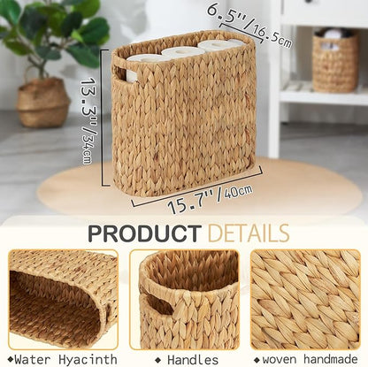 ELONG HOME Toilet Paper Storage for 9 Rolls, Water Hyacinth Wicker Toilet Paper Storage Holder, Toilet Paper Basket with Built-in Handles