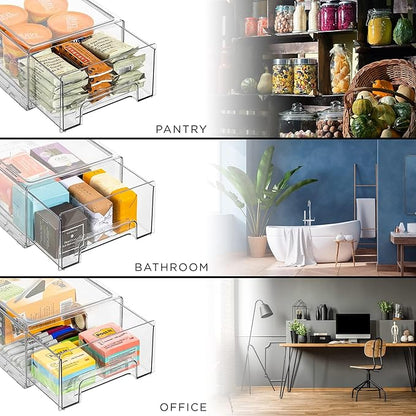 Sorbus Medium Clear Storage Drawers (6 Pack) – Stackable Organizer Drawers for Fridge, Pantry, Kitchen – Pull-Out Storage Bins with Handles, Slide Out Acrylic Drawers