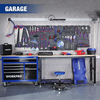 WORKPRO 16”x 16” Metal Peg Board, Foldable Black Pegboard for Wall Organization, Steel Panel with Round Holes & Vertical Slots, Ideal Tool Organizer in Office and Craft Room, 2 Pack