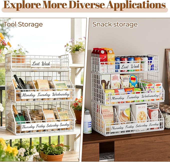Egg Basket for Countertop, Egg Holder Countertop with 5 Dividers & Labels, 3 Tier Stackable Wire Storage Baskets to Keep Eggs Organized, Egg Organizer Decorative Rack for Kitchen & Home, White
