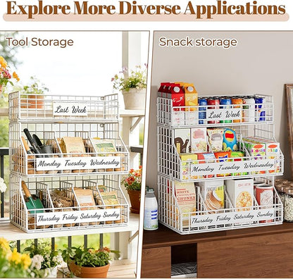 Egg Basket for Countertop, Egg Holder Countertop with 5 Dividers & Labels, 3 Tier Stackable Wire Storage Baskets to Keep Eggs Organized, Egg Organizer Decorative Rack for Kitchen & Home, White