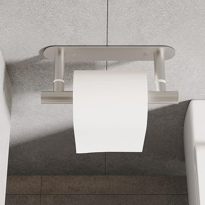 RUACQ Toilet Paper Holder, Self-Adhesive or Wall Mount, SUS304 Stainless Steel Rustproof Stick on Toilet Paper Roll Holder, No Drilling Bathroom Tissue Holder, Modern Pivoting Design (Brushed Nickel)