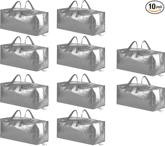 SpaceAid Heavy Duty Moving Bags, Extra Large Storage Totes W/Backpack Straps Strong Handles & Zippers, Alternative to Moving Boxes, Packing & Moving Supplies, Gley (10 Pack)