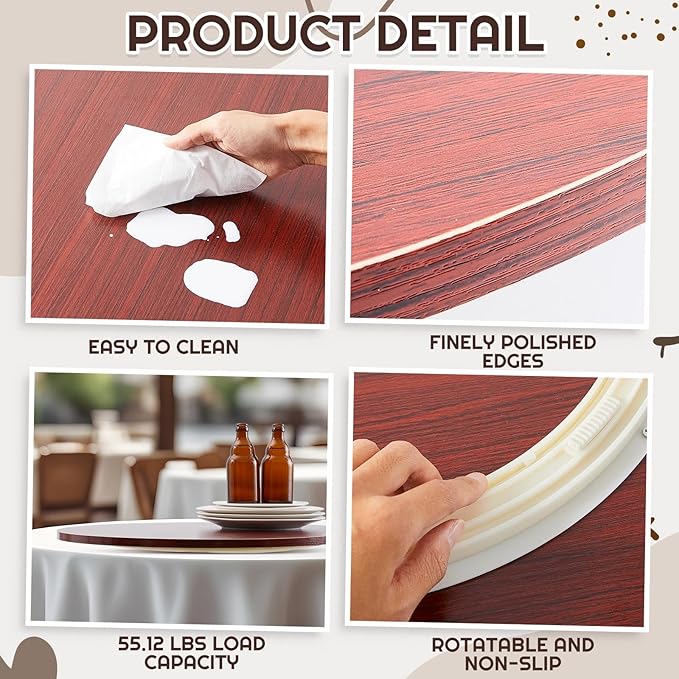 20" Walnut Wood Lazy Susan for Table Top, Large Turntable Rotating Serving Tray for Counter Top Solid Wooden Round Lazy Susan Organizer for Kitchen Spinning Food Server Centerpieces