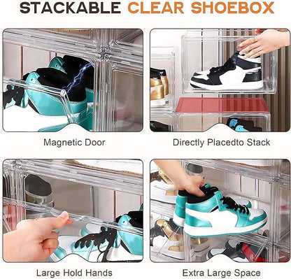 MMBABY 12 Pack Acrylic Clear Shoe Boxes Side Open Clear Plastic Stackable Sneaker Storage For Sneakerhead.Fits US Size 15