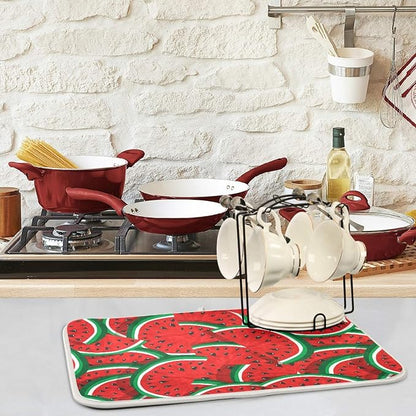 ZzWwR Summer Fresh Cut Watermelon Absorbent Dish Drying Mat Microfiber Kitchen Decor Countertop Table Protector Multi-Purpose Counter Rack Sink Drainer Pad（16 x 18 Inches)