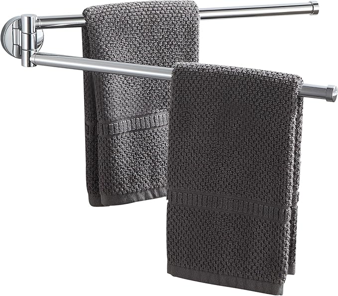 BGL Swivel Towel Bar for Bathroom Chrome,Swing Out Double Towel Bar 2-Arm Kitchen Wall Mounted Towel Hanger Holder for Bathroom Organizer