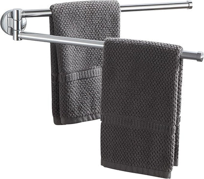 BGL Swivel Towel Bar for Bathroom Chrome,Swing Out Double Towel Bar 2-Arm Kitchen Wall Mounted Towel Hanger Holder for Bathroom Organizer
