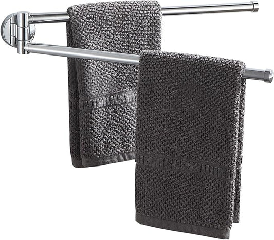 BGL Swivel Towel Bar for Bathroom Chrome,Swing Out Double Towel Bar 2-Arm Kitchen Wall Mounted Towel Hanger Holder for Bathroom Organizer