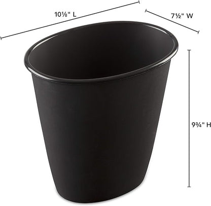 Sterilite 1.5 Gallon Oval Vanity Wastebasket, Small, Open Top Trash Can for the Bathroom, Bedroom, Dorm Room or Office, Plastic, Black, 12-Pack