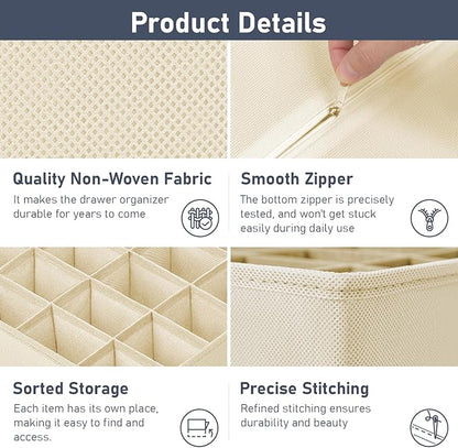 Joyoldelf Sock Drawer Organizer Divider 2 Packs Underwear Organizer, 24 Cell + 16 Cell Closet Organizers and Storage Sock Holders Organizers for Storing Socks, Handkerchiefs, Ties, Belts (Beige)