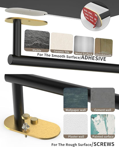 Paper Towel Holder Under Cabinet Black and Gold, Self Adhesive or Wall Mounted SUS304 Stainless Steel Paper Towel Holder for Kitchen, Bathroom, Farmhouse, Barbecue and Laundry (Black&Gold)