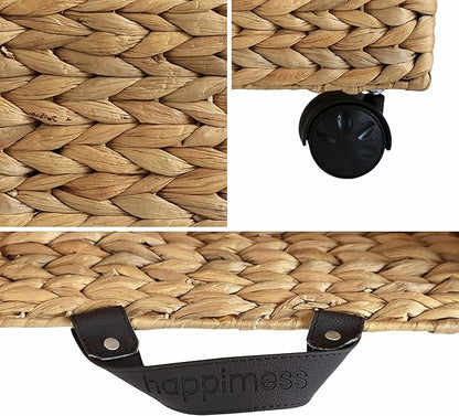 happimess BSK2014A Adaline 18.11" Classic Farmhouse Handwoven Hyacinth Rectangular Underbed Storage Bin with Wheels and Handles for Storage and Decoration in Bathroom, Bedroom, Entryway, Natural